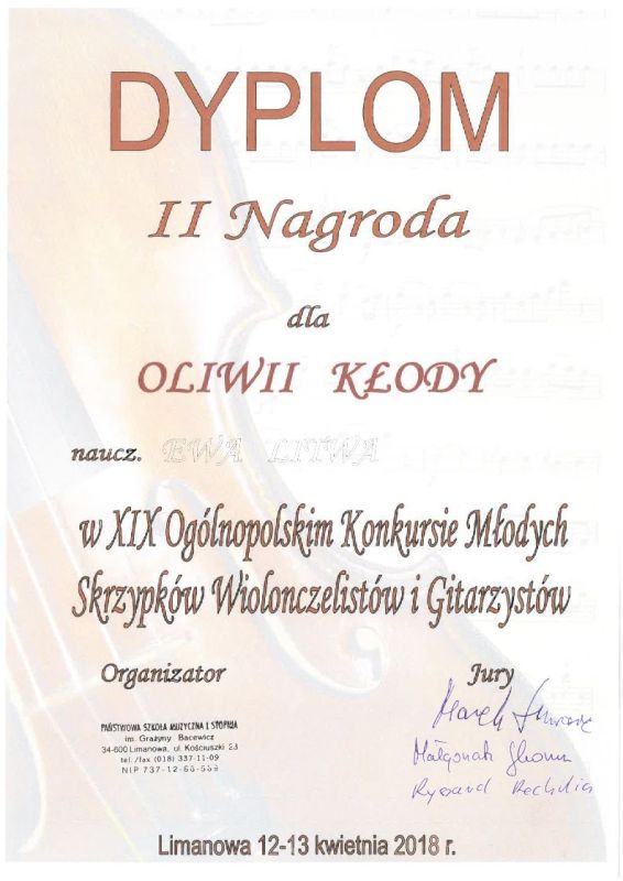Dyplom Oliwka Kłoda