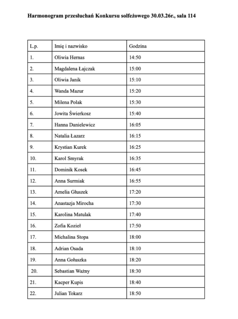 Harmonogram konkursu solfeżowego